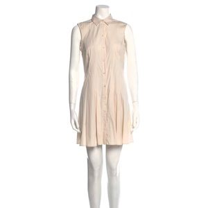 Theory pleated mini shirt dress, beige, size 8.